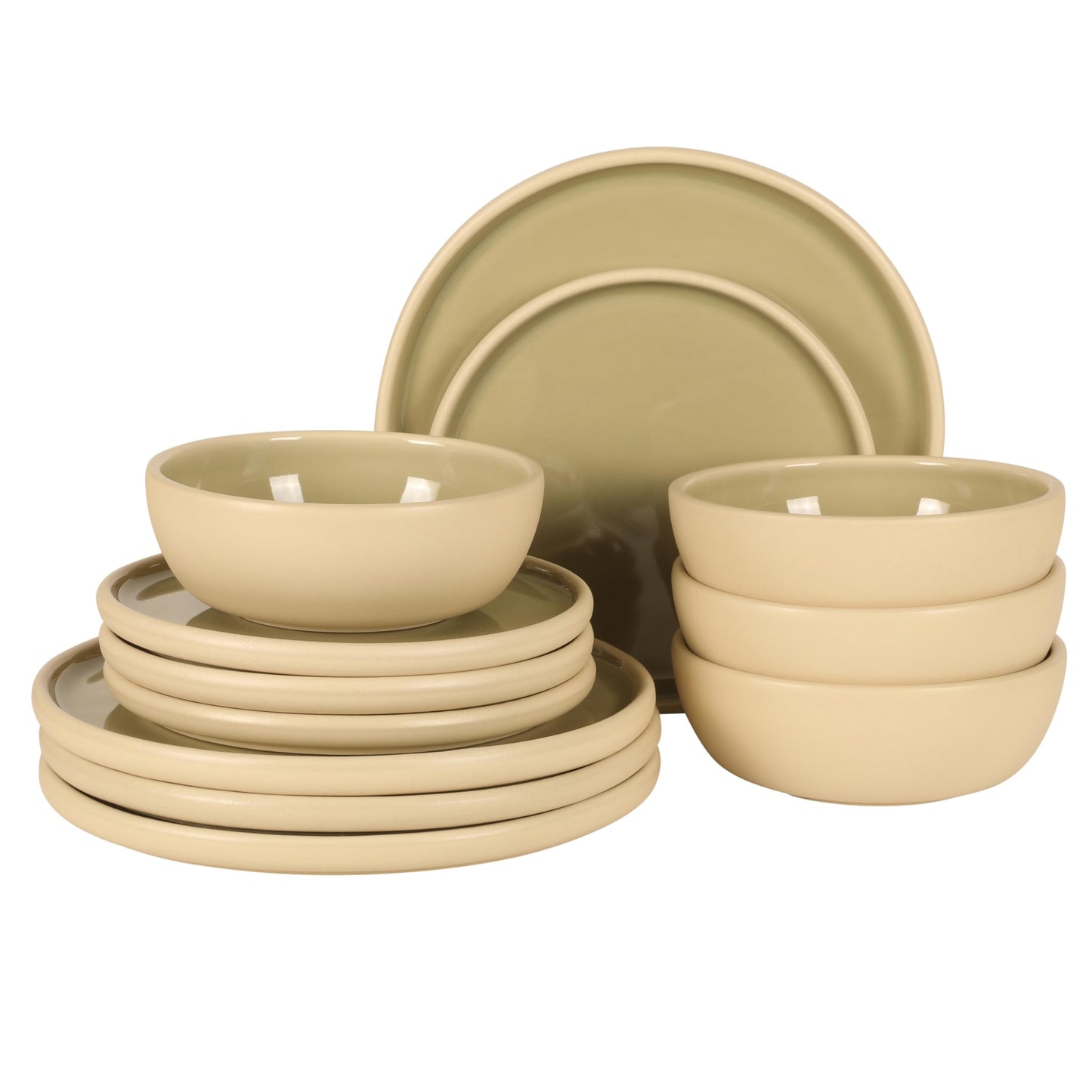 Gibson Elite - Made in Portugal - Port Gaia 12 Piece (Service for 4) Plates and Bowls Reactive Glaze Dishes Stoneware Ceramic Dinnerware Set - Grey