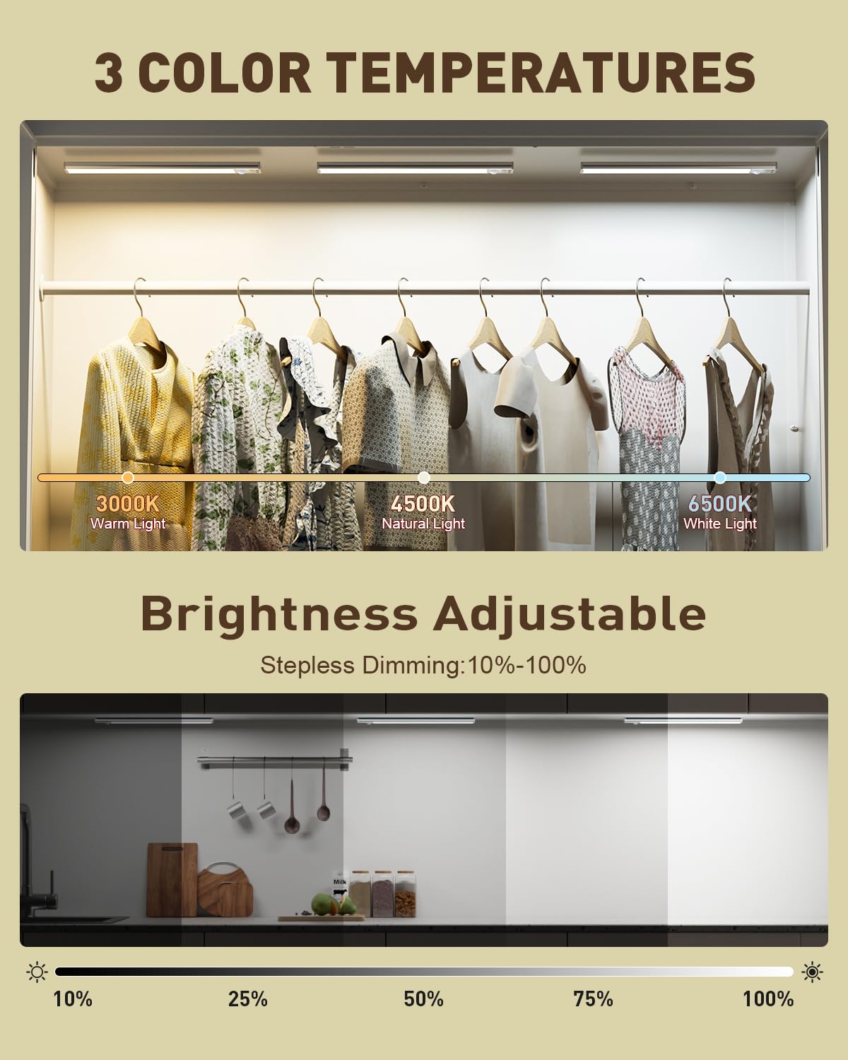 Diomart Under Cabinet Lights Wireless, Motion Sensor LED Closet Light Rechargeable, Motion Sensor Light Indoor Stick on Under Counter Lights for Kitchen, Stairs, 4 Pack
