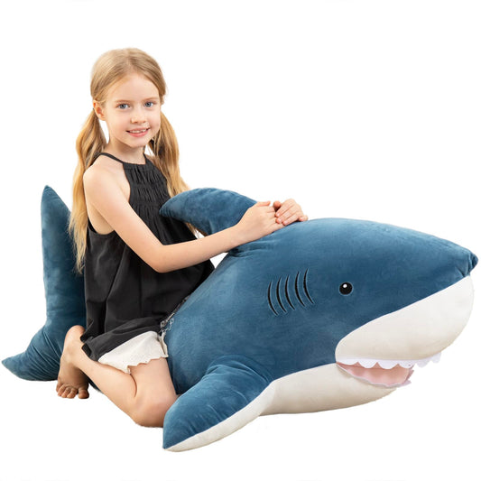 MorisMos 51inch Giant Shark Stuffed Animal, Large Shark Plush Toy Pillow Gift for Kids, Girlfriend, Blue