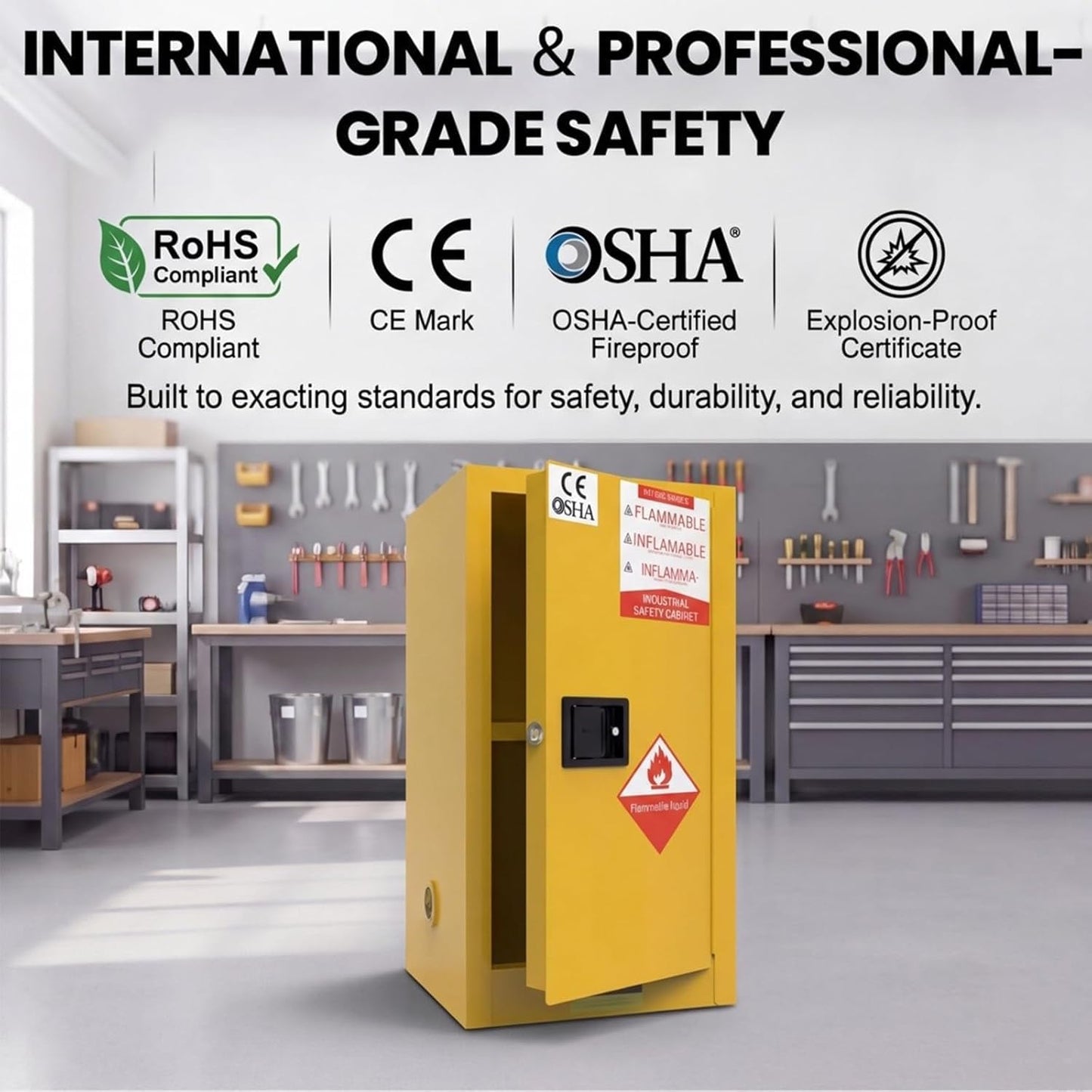 BLUEIAN 30 Gallon OSHA Flammable Storage Cabinet | 36x23x23 Double-Wall Steel Fire Cabinet with 3-Point Lock, Leak-Proof Sump & ESD Grounding Cable for Gasoline, Chemicals