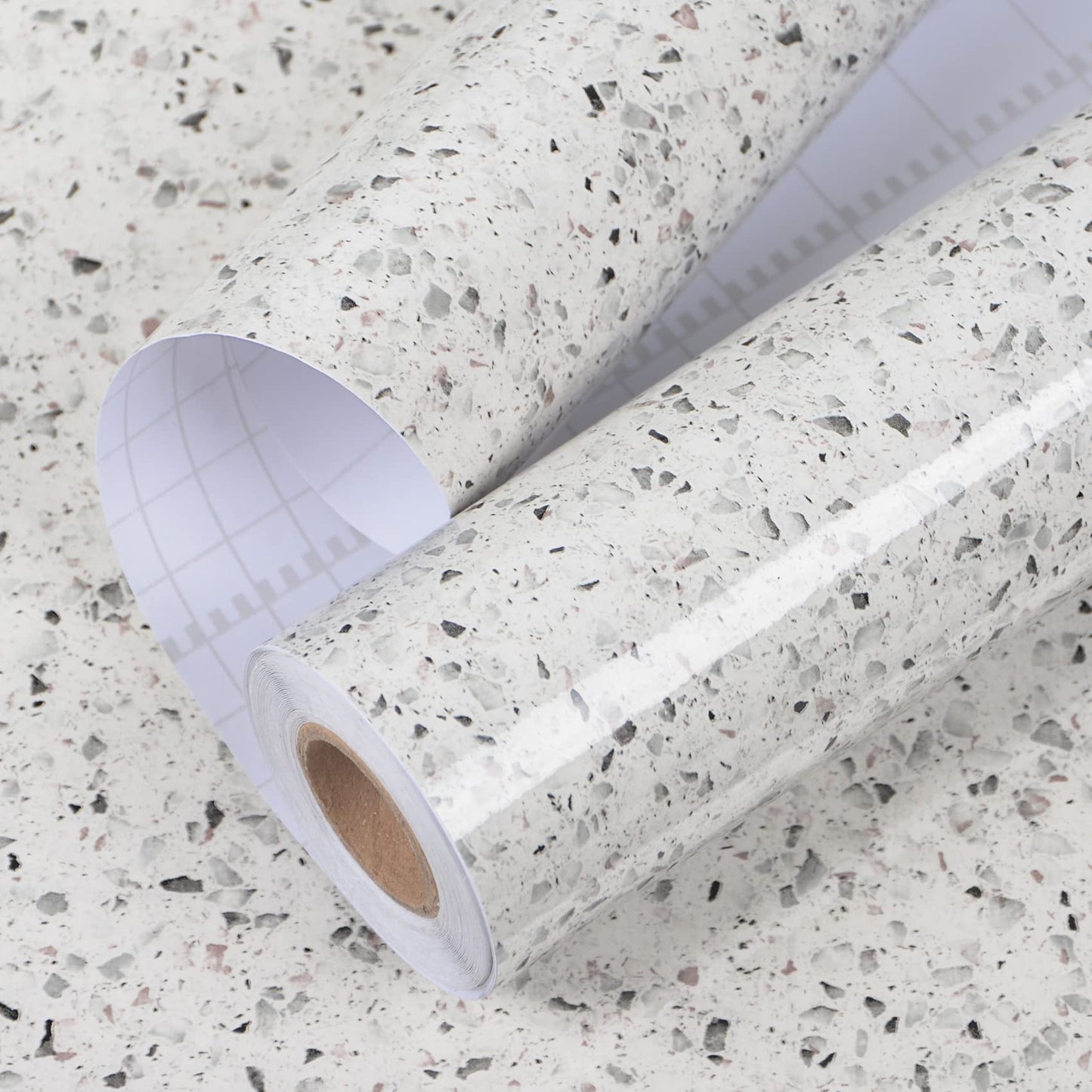 A-b-cil 206 X 16 Inch White Gray Granite Peel and Stick Countertops for Kitchen Self Adhesive Film Marble Contact Paper for Countertops Waterproof Removable Wallpaper Decor Table Desk Counter Top