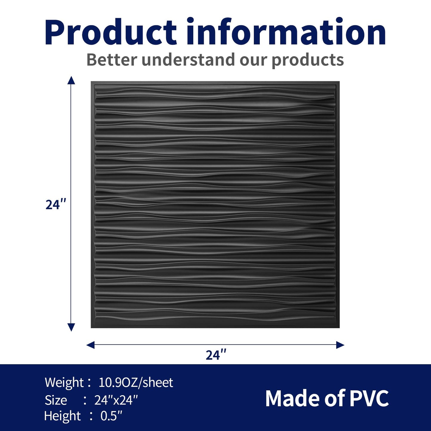 Art3dwallpanels Ceiling Tiles 24 x 24 for Interior Wall Décor, 24 Pack Drop Ceiling Tile 3D Wall Panel Fire Rated Waterproof Premium PVC, No Sag and Breakage Wall Panels Cover 96.Sq.Ft. Black