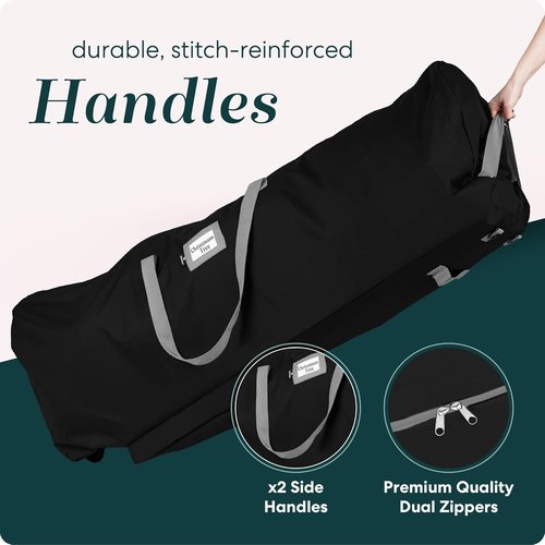 Handy Laundry - Rolling Tree Storage Bag - Zippered Bag for 7.5-Foot Christmas Tree | Easy Transport with Carry Handles & Wheels - Protects Against Dust & Moisture (Black)