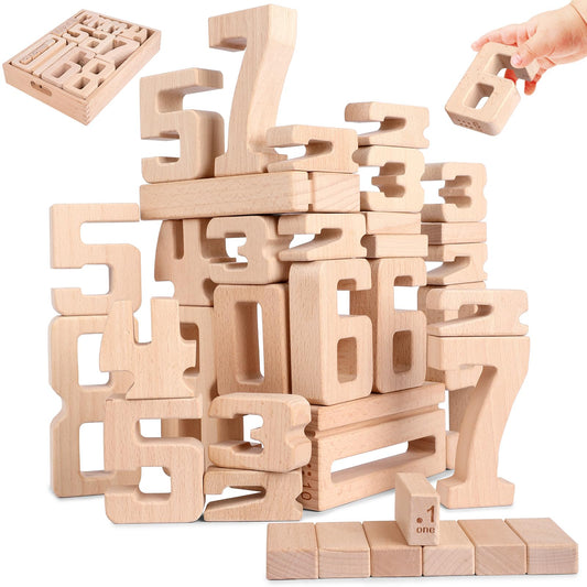 Lasoba Wooden Number Building Blocks, Large Digit Blocks 1-10, 32 Pcs Math Blocks Number Toys for Kids, Educational Blocks for Toddlers, Toys to Learn Numbers for 3 Year Olds +