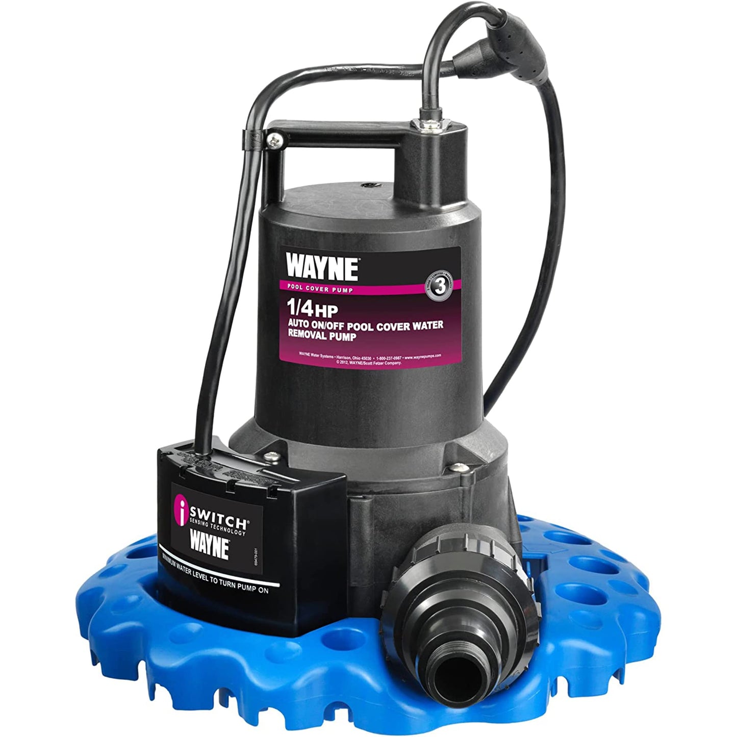 WAYNE WAPC250-1/4 HP Reinforced Thermoplastic Pool Cover Pump - Up to 3,000 Gallons Per Hour - Automatic On/Off Water Removal Pool Cover Pump