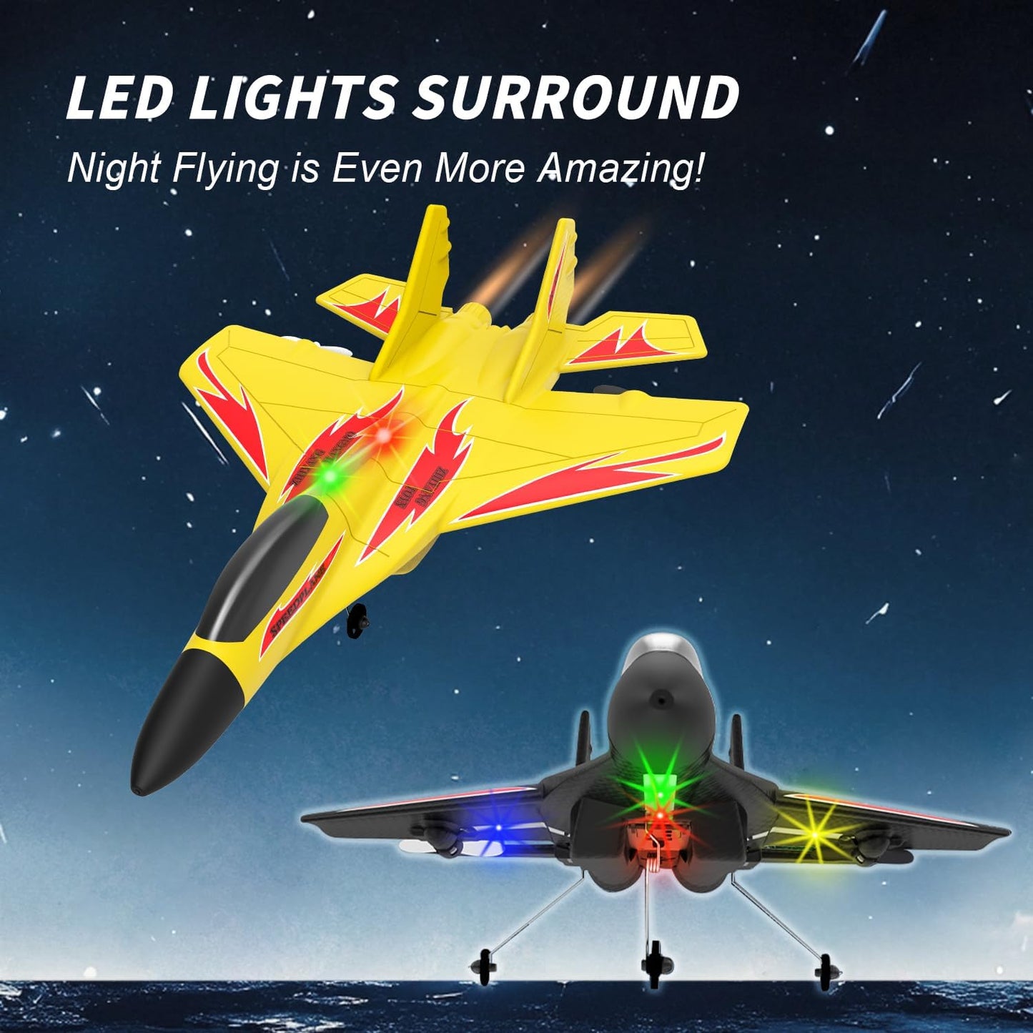 QFCST Foam Remote Control Wireless Airplanes RC Planes, Remote Control Fighter Toys, 2CH 2.4Ghz RC Fighter Jet with Light, Hobby Rc Airplanes Easy to Fly for Kids Boys Adults(Black)