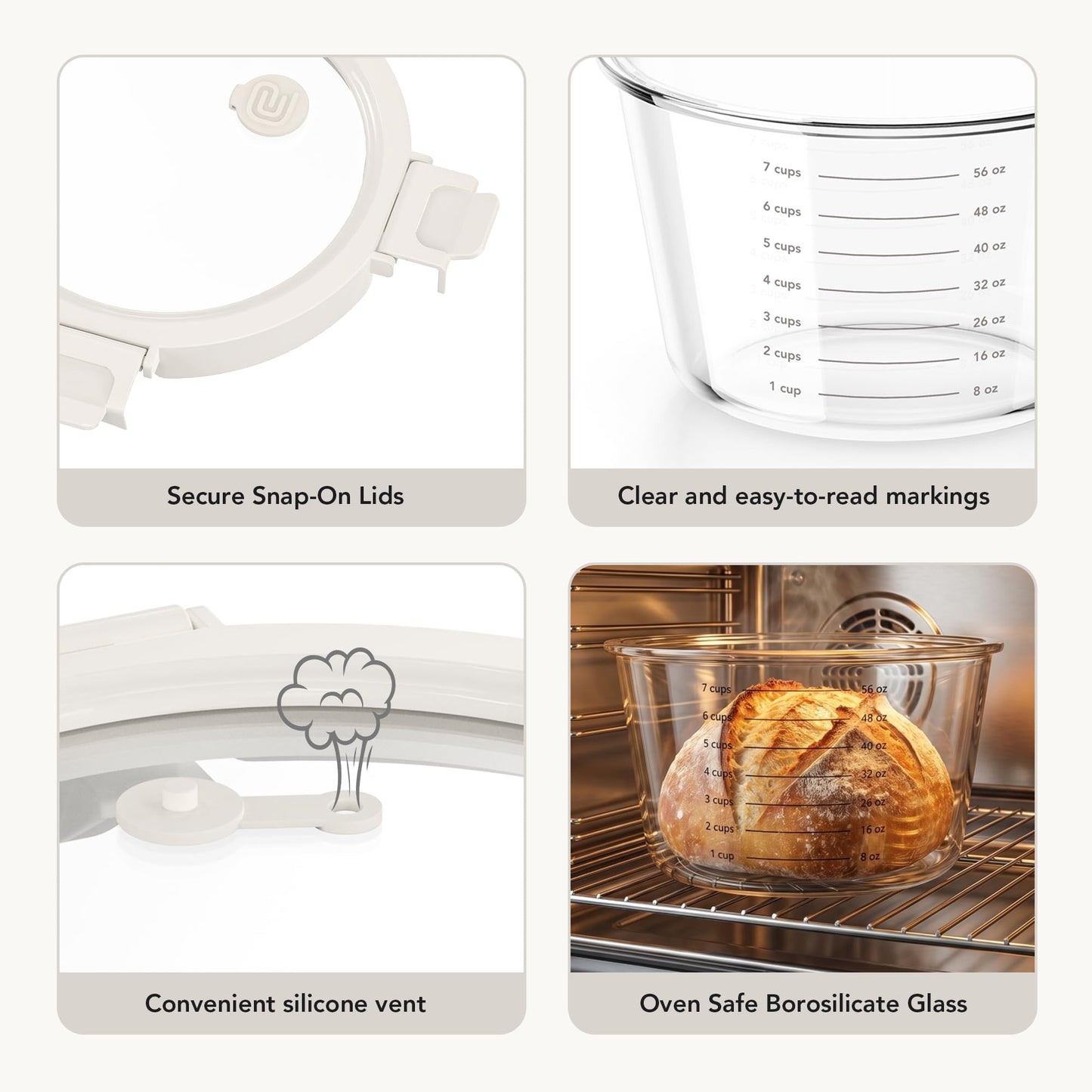 Genicook Glass Measuring Cup with Lid, 2 Pack (24 & 71 oz), BPA Free Borosilicate, Airtight Leakproof, Ideal for Sourdough Starter, Fermentation & Baking, Microwave & Oven Safe