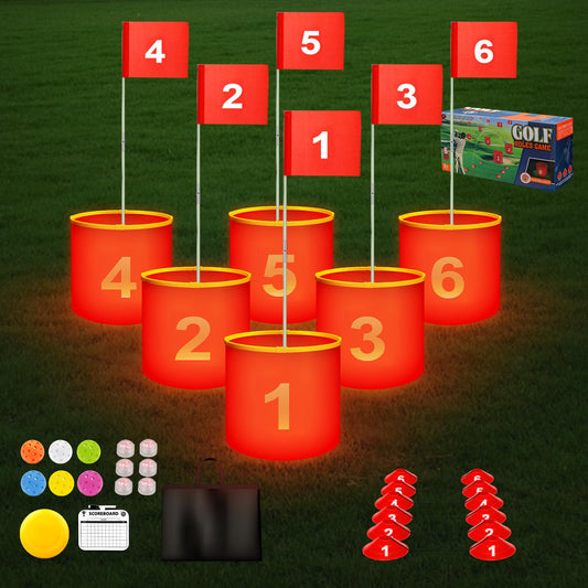 Golf Yard Bucket Games, 6 Holes Golf Practice Game with Flag, Indoor Outdoor Golf Chipping Game for Park, Beach, Backyard, Lawn
