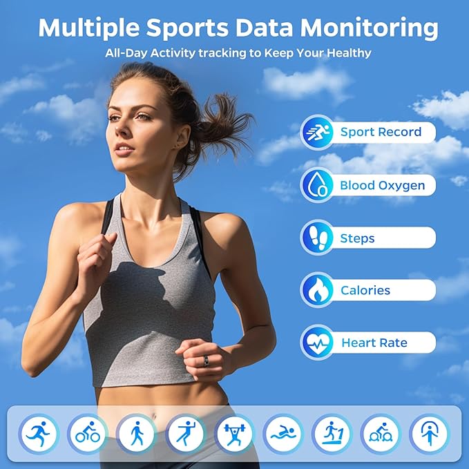 Upgrade Smart Ring for Women Men,Waterproof Fitness Ring, Fitness Tracker for Activity Monitoring,Sleep Tracker, No Subscription Fee, Smart Health Ring for iSO & Android (Black,12#)