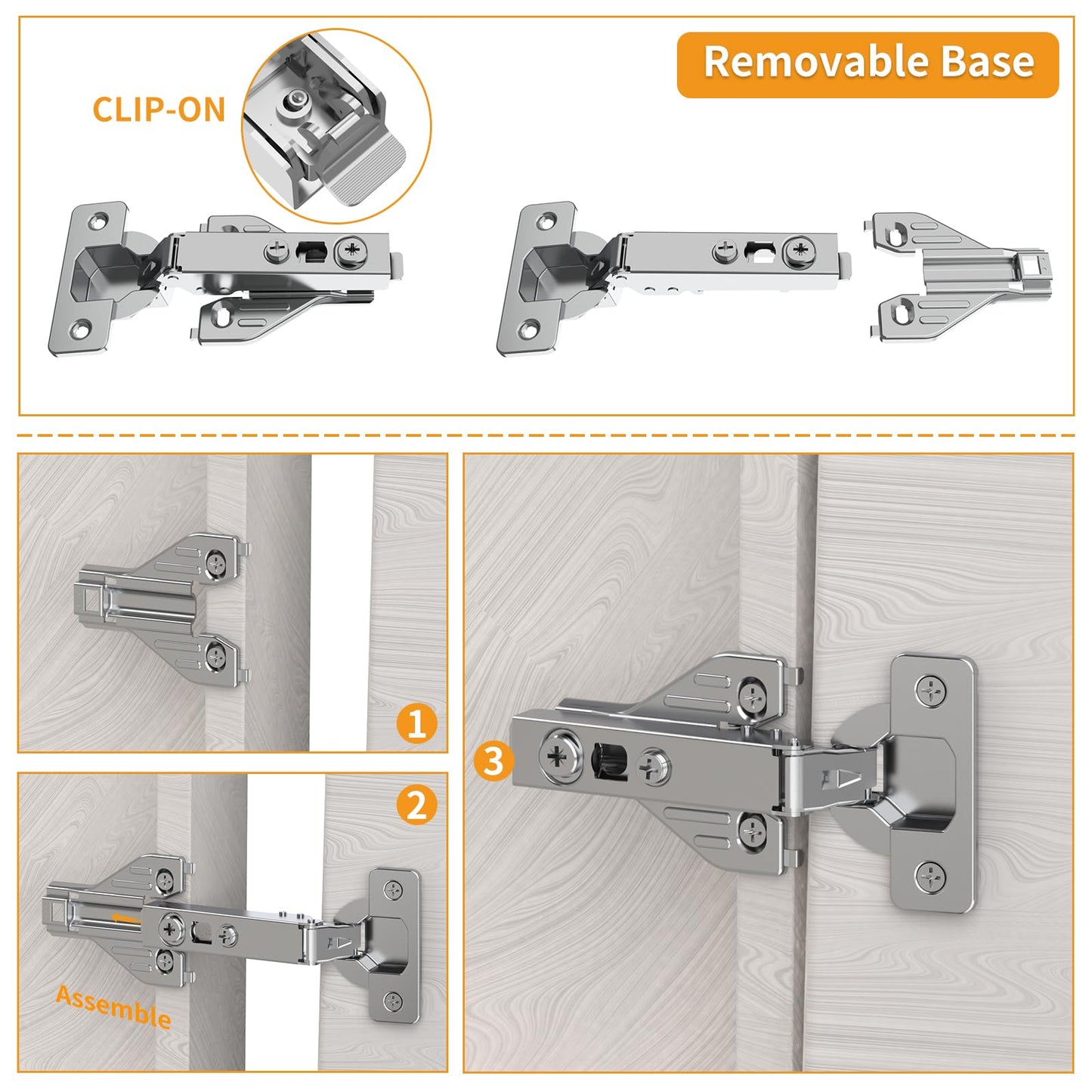 Chibery 20 Pack Full Overlay Soft Close Concealed Hinges, Small Door Gap, Clip-on Plate, Face Frame Door, Self Closing Hidden Satin Nickel 3D Hinge, 105° Open Angle Concealed Stainless Steel Hinges