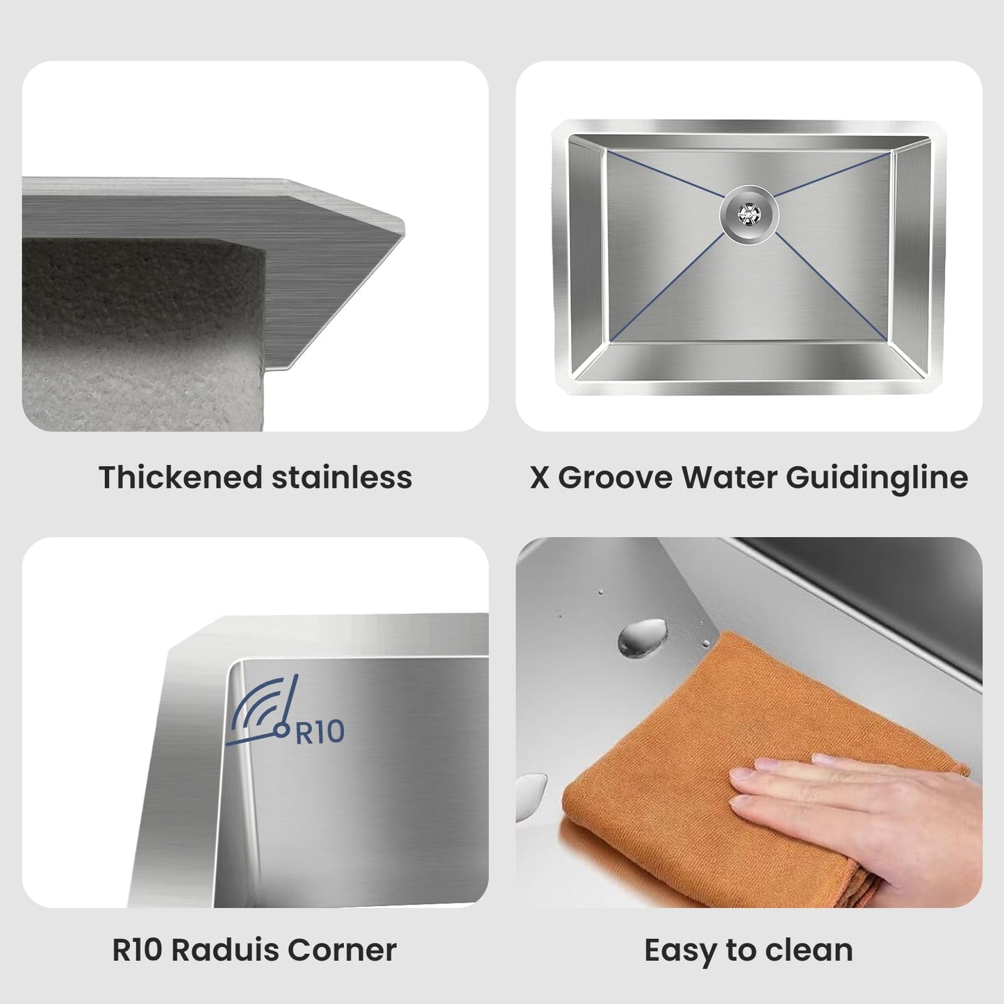 Frogink 33 inch Topmount Handmade 18 Gauge Single Bowl Stainless Steel Kitchen Sink with Accessories in 33"Lx22"Wx10"D