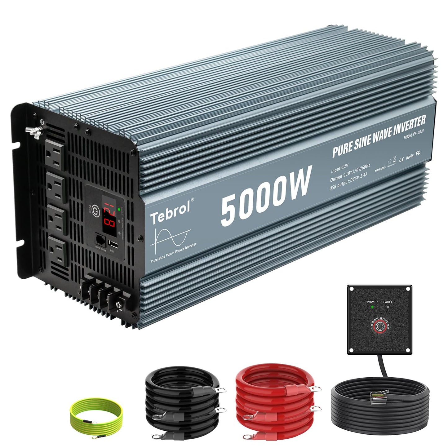 5000 watt Pure sine Wave car Power Inverter 12v to 110v /120V Inverter for car Vehicles Truck Camping Solar Panel Power Converter Adapter with Clamps Inverter 5000W