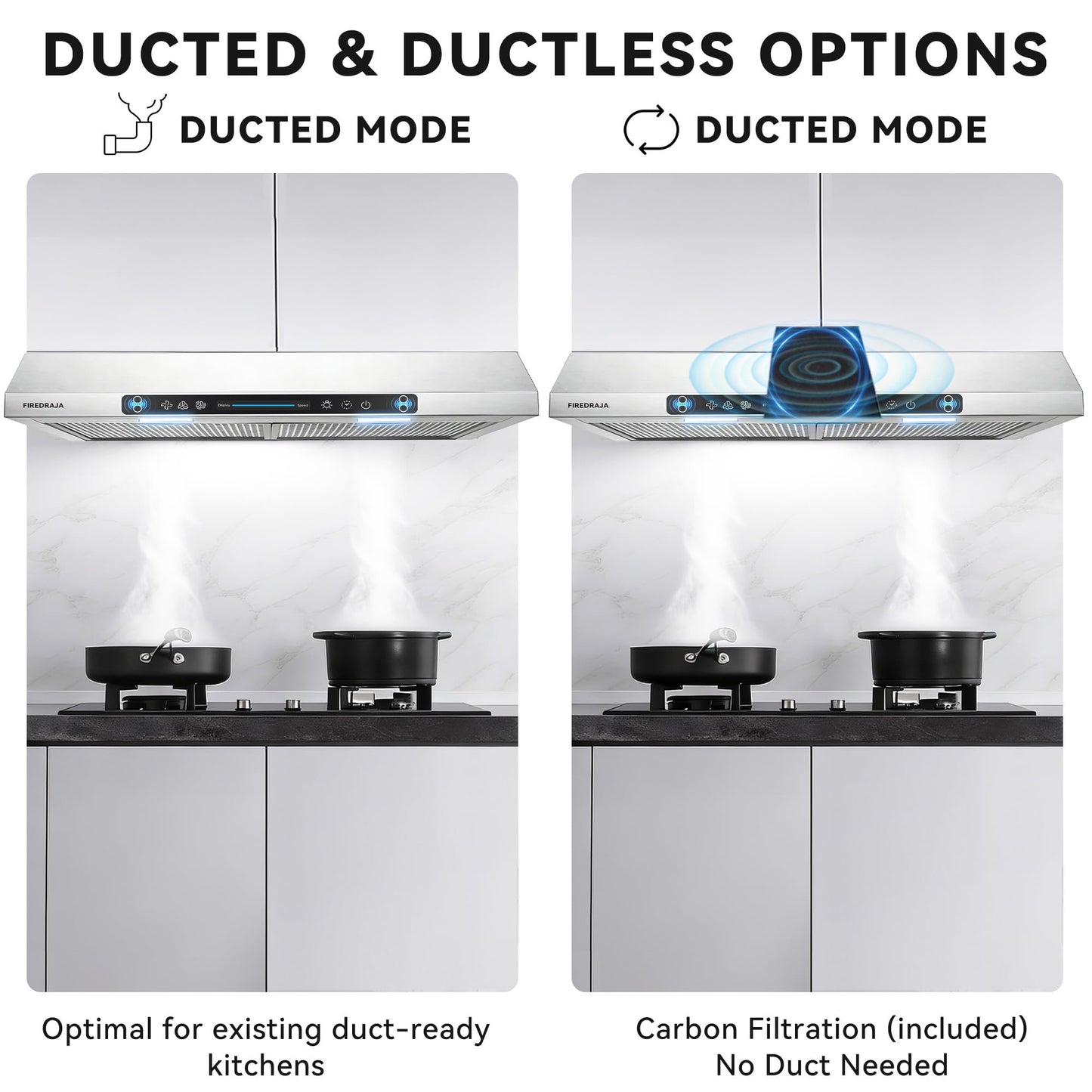 30 Inch Under Cabinet Range Hood |550 CFM Kitchen Vent Hood with Touch & Gesture Control | 3-Speed Quiet Operation | Stainless Steel with LED Lights, Ducted/Ductless convertible