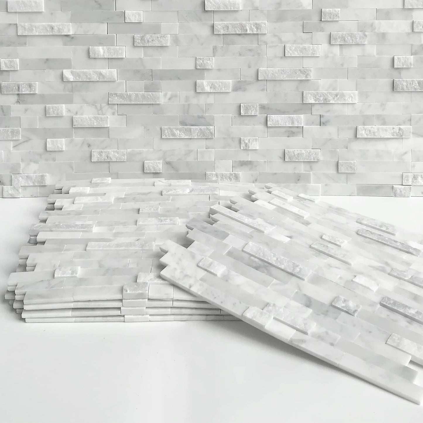 SUNWINGS 5-Sheet Peel and Stick Mosaic Natural 3D Stone Self Adhesive Marble Tiles, 11.5" x 10.7" Stick on Backsplash for Kitchen Bathroom Fireplace Vanity, Mixed Gray