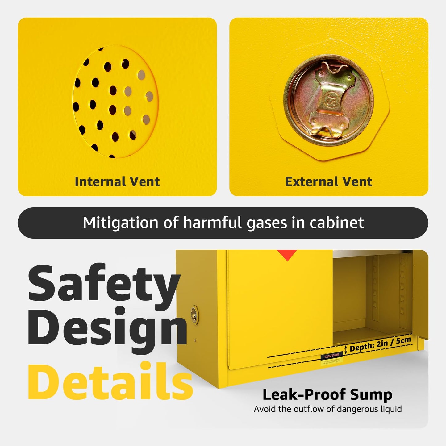 YOEXTO 45 Gallon Flammable Storage Cabinet, W 43 x D 18 x H 44 in fire Resistant Cabinet, Galvanized Steel Flammable Liquid Storage Cabinet, Chemical Fireproof Cabinet, Adjustable Shelves, Yellow