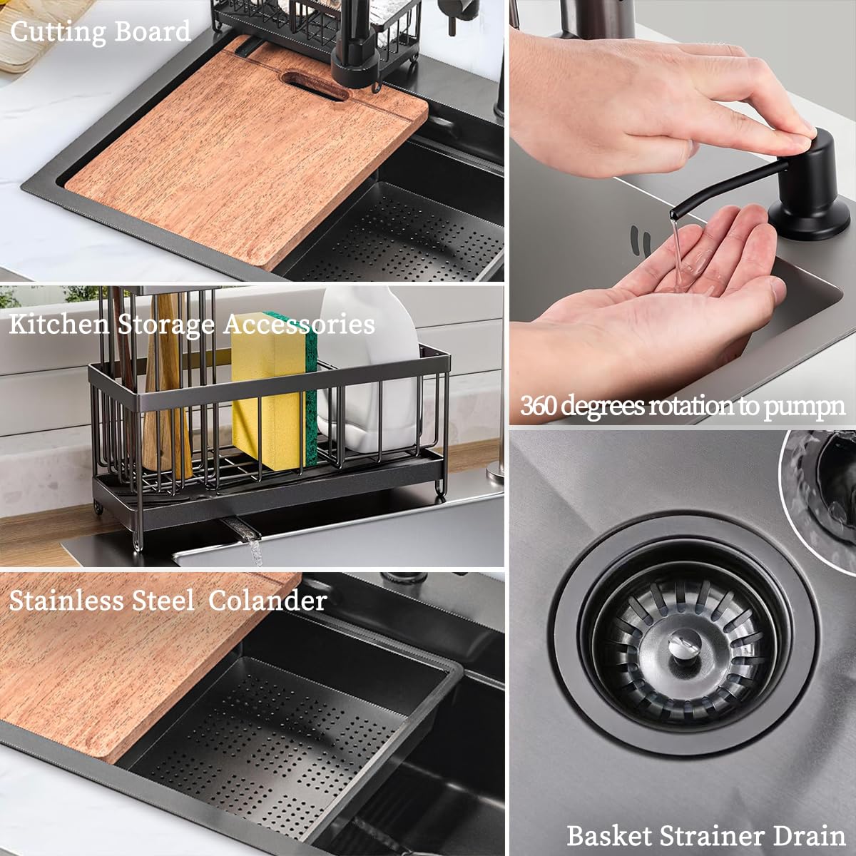 Gunmetal Black Kitchen Sink 30 Inch Modern Stainless Steel Drop in kitchen Sink Workstation Scratch Resistant Single Bowl Kitchen Sinks Farmhouse Deep with Faucet Combo