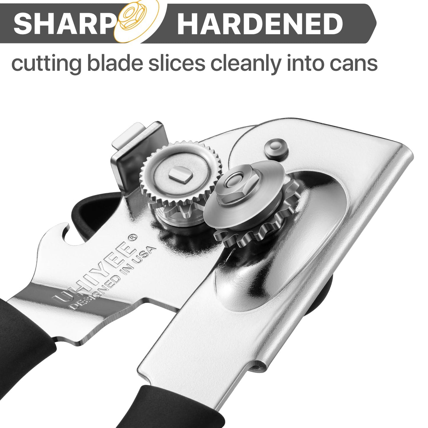 Can Opener Manual Heavy Duty, UHIYEE Hand Held Can Openers for Seniors with Comfort Grip Sharp Blade, Solid Steel Hand Manual Can Open with Magnet for Kitchen Camping, Black