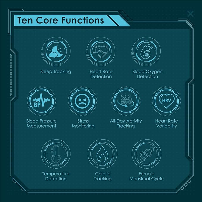 Smart Ring Health Monitoring 5ATM Waterproof Fitness Tracker with Glossy Titanium Surface Blood Oxygen/Sleep/Stress Tracking Women?™s Cycle Prediction Sport Ring Compatible with iOS/Android Black 13