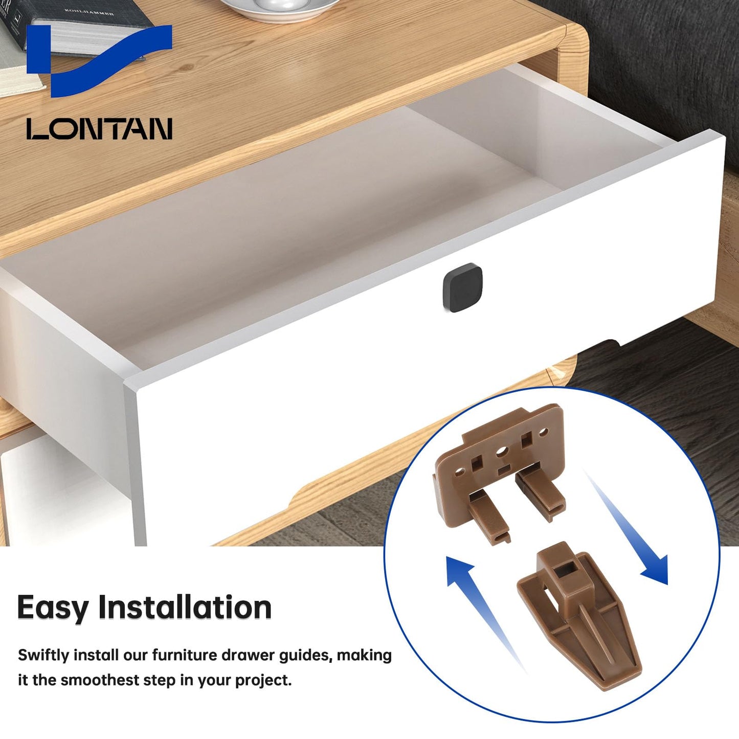 LONTAN DGSL01 Plastic Drawer Slides and Guides 2 Pack Drawer Replacement Part for Center Mount Cabinet Rails Plastic Guides for Dresser