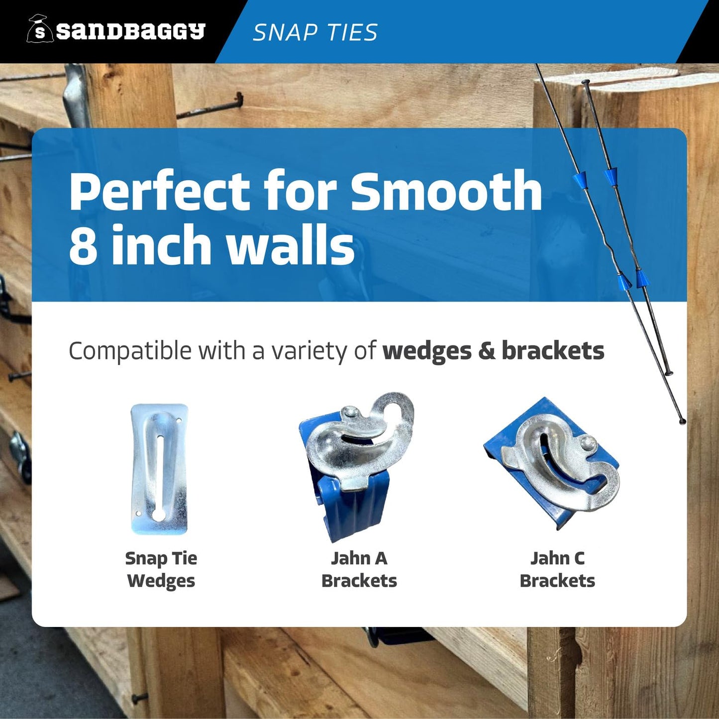 8" Standard Snap Ties for Concrete Forms - 1" Plastic Cones, Integral Heads - 2:1 Safety Factor, 2,250 lbs Working Load - 4 Gauge Steel (Short End - 4.75", 100) - 1 Year Warranty
