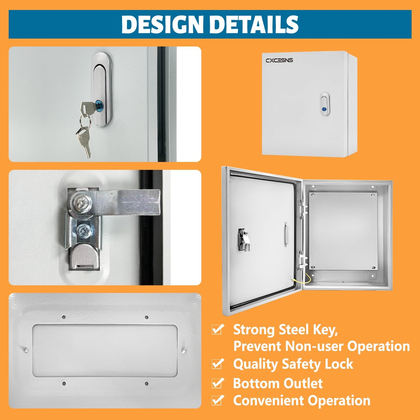 Outdoor Electrical Box 20 x 16 x 10''D NEMA 4X Enclosure Steel Box, Waterproof & Dustproof Outdoor/Indoor Lockable Electrical Junction Box, with Mounting Plate