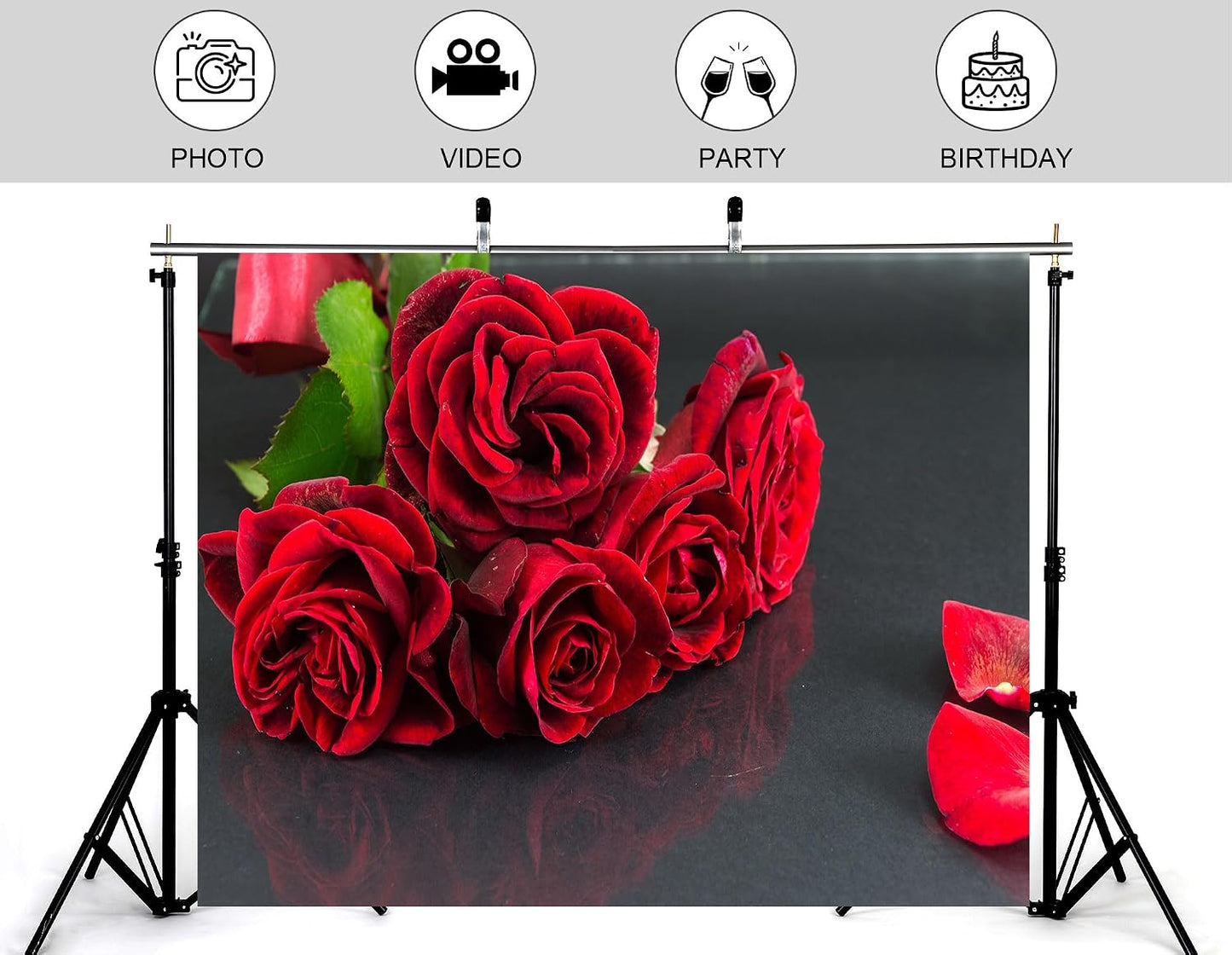 KeyWork 9x6ft Red Rose Bouquet Backdrop Fresh Bloom Petal Photography Background for Valentine's Day Gift Party