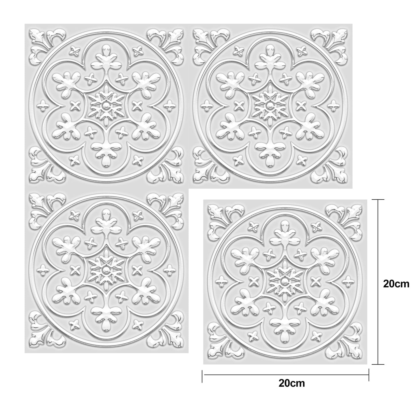 Peel and Stick Wall Tile Stickers Backsplash for Kitchen/Living Room/Bathroom in Metalic Design, 8x8 inch Pack of 10 Self Stick Paper Wall Tile Stickers for Your Home and DIY Projects (Silver)