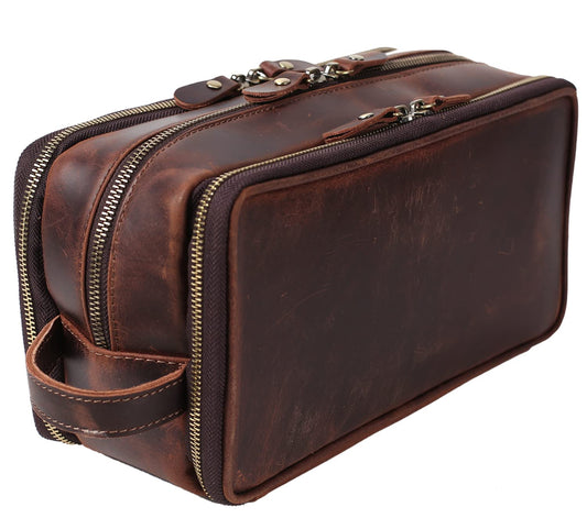 RC ROCKCOW Personalized Leather Toiletry Bag for Men Travel Shaving Dopp Kit-Large Cosmetic Bags Toiletries Bathroom Organizer