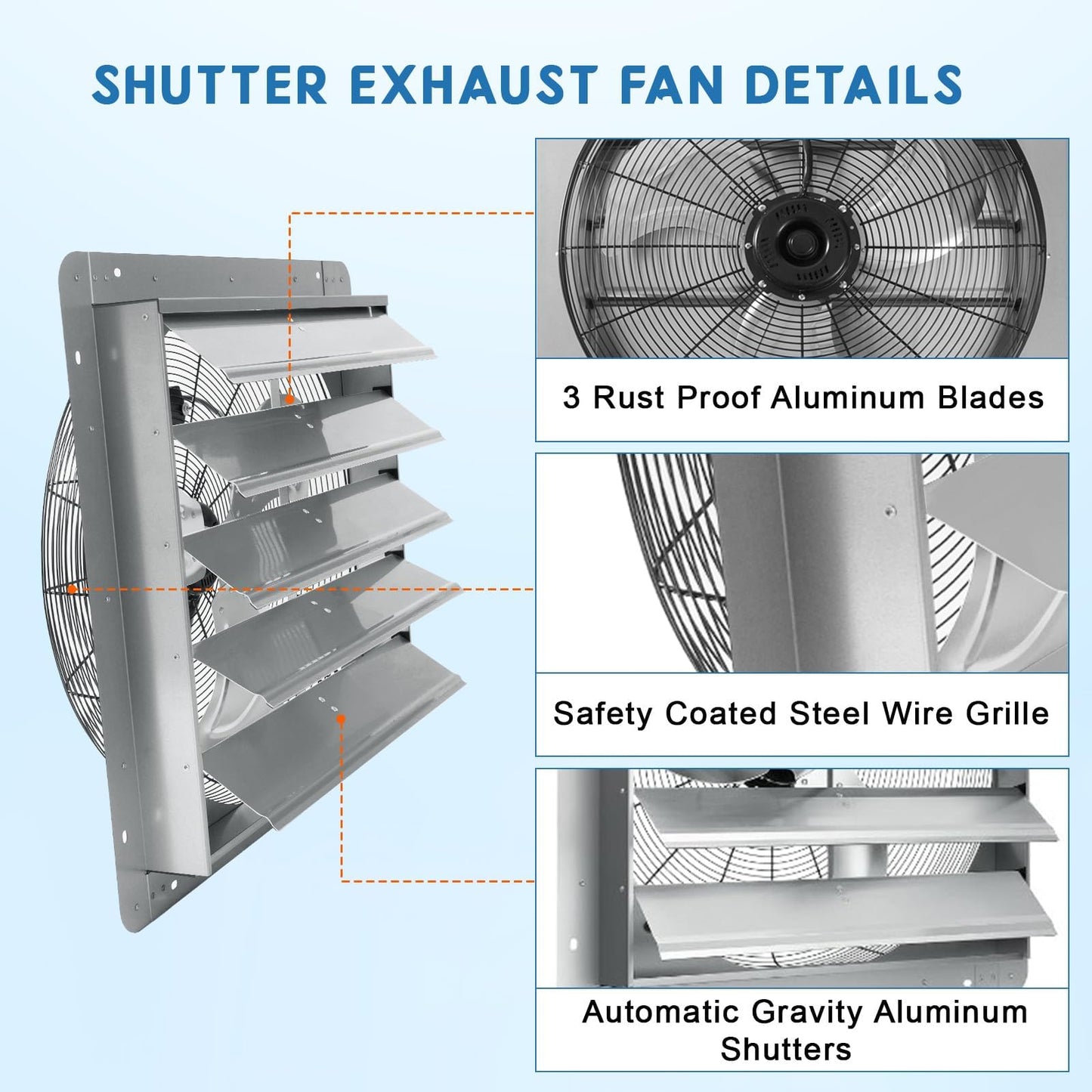 PioneerWorks Heavy Duty Aluminum Shutter Exhaust Fan 24 Inch – 3500 CFM, High Speed, Automatic Shutter, Low Noise – Wall Mount Ventilation for Garage, Attic, Workshop, Greenhouse, Industrial Cooling