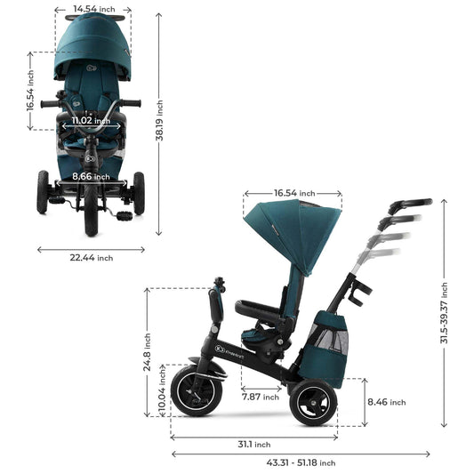 Kinderkraft EASYTWIST Trycicle for Kids Toddlers, Trike 5-in-1, Swivel seat 360° Rotation, Waterproof Material with UPF50+ Filter, Adjustable Parent Handle, Green