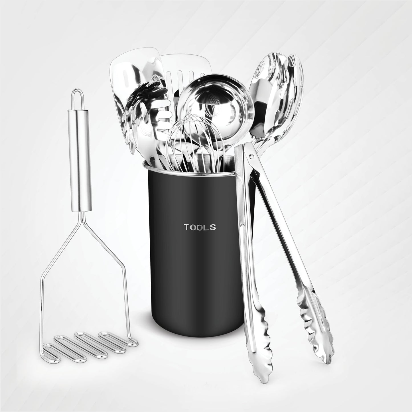 Avador® Premium Set of 10 Stainless Steel (BLACK HOLDER) Kitchen Tool Set with Holder Easy To Clean, Space Saving, Great for Cooking, Baking, Prepping (BLACK)