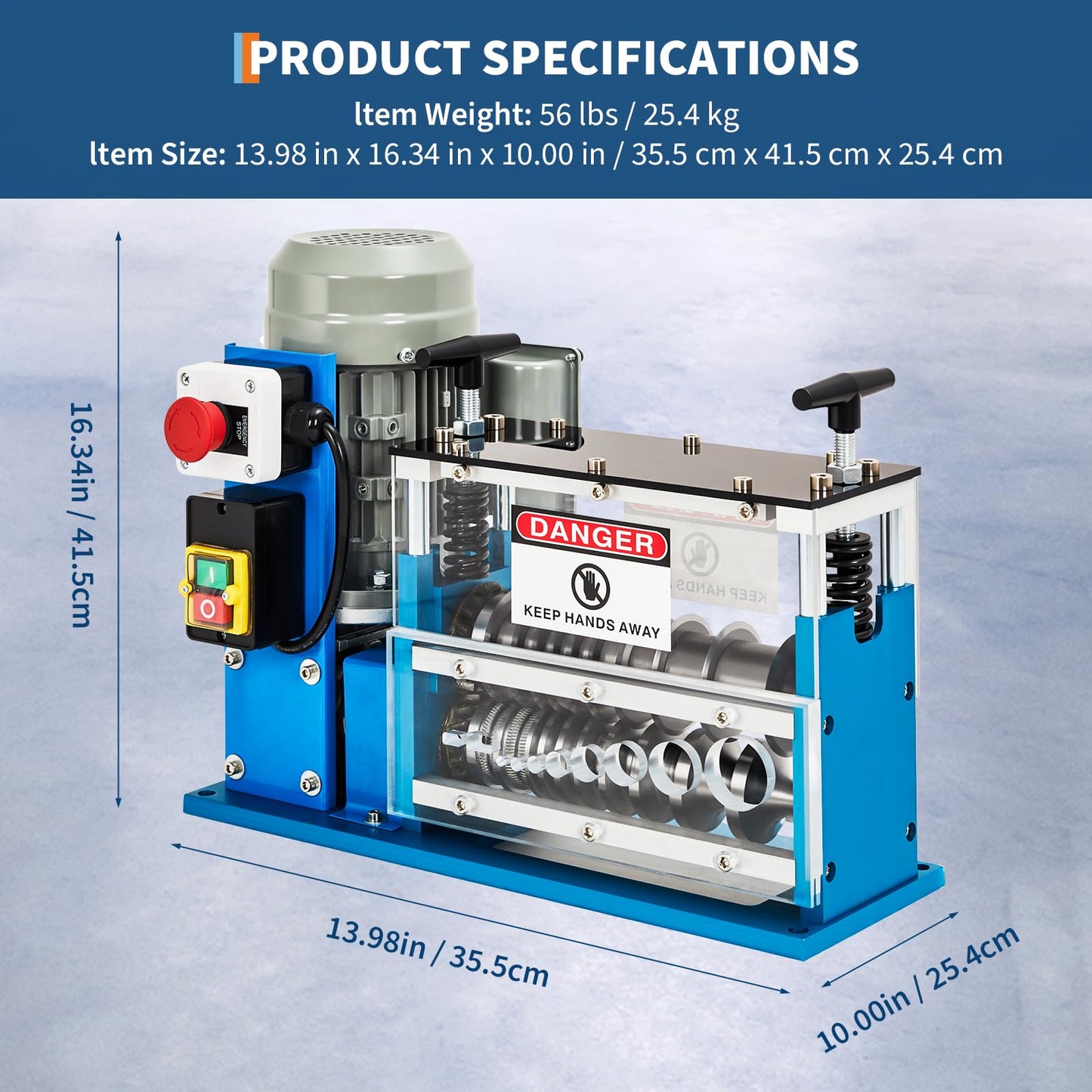Wire Stripper Machine, 0.06" - 1.5" Automatic Wire Stripper，75 Feet/Minute, 370w 11 Channels 10 Blades with Manual Hand Cranked Industrial for Recycling Copper