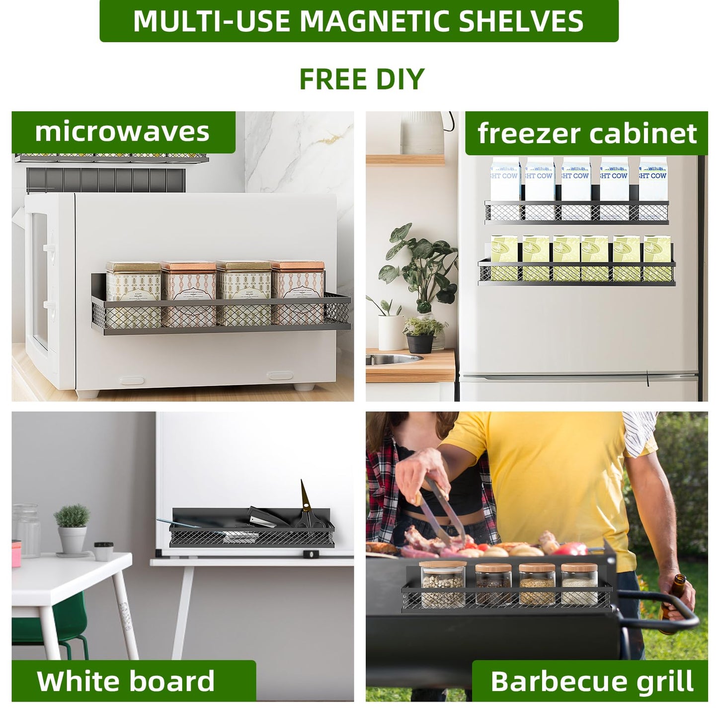 Umomi Magnetic Spice Rack for Refrigerator, 3 Pack Magnetic Shelf for Refrigerator, Movable Magnetic Basket is Used for Side Storage in Ovens, Microwaves, or Washing Machines