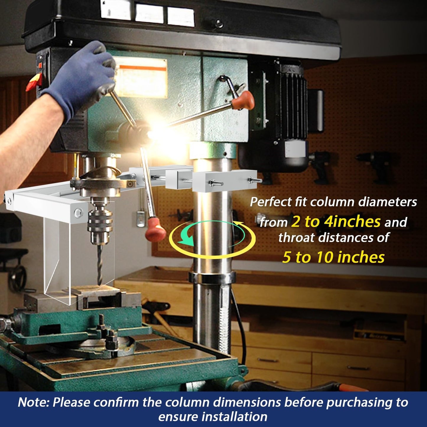 Drill Press Guard Fit Column Diameters of 2-4" Machines, Flip Drill Press Shield Safety Guard for BenchTop Floor Models Machines
