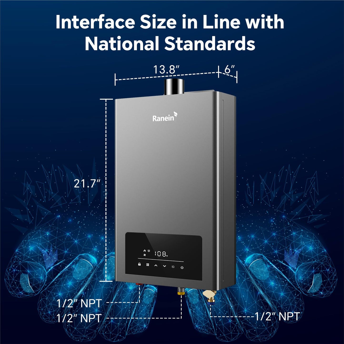 Ranein Propane Gas Tankless Water Heater, Indoor Max 3.6 GPM, 80,000 BTU Instant Hot Water Heater