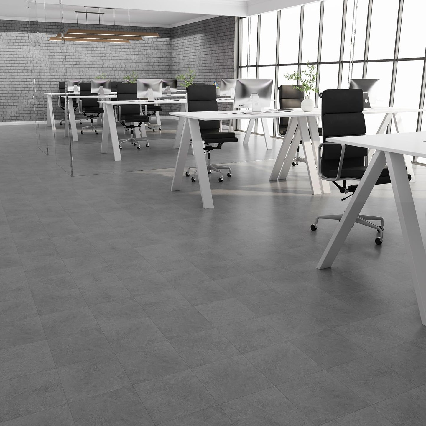 FLOREXP Peel and Stick Vinyl Floor Tiles, 12 ×12 inch 30-Pack Cover 30 Sq.Ft, Waterproof Vinyl Floor Tiles for Kitchen, Dining Room, Bedrooms, Dark Concrete