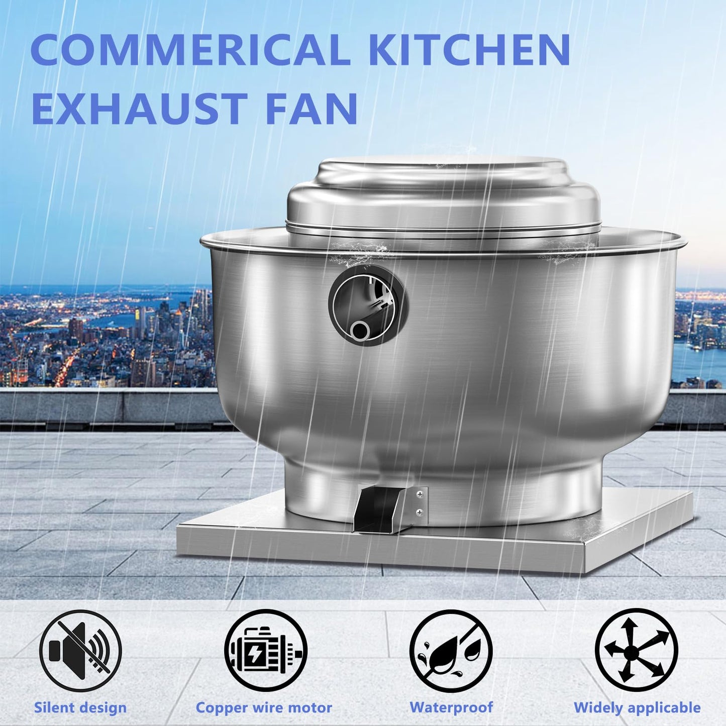 FICBXRA Restaurant Canopy Hood Grease Rated Exhaust Fan- Food Truck High-Speed Direct Drive Centrifugal Upblast Exhaust Fan 0.5HP 110 Volt Single Phase Motor 1900-2600 CFM