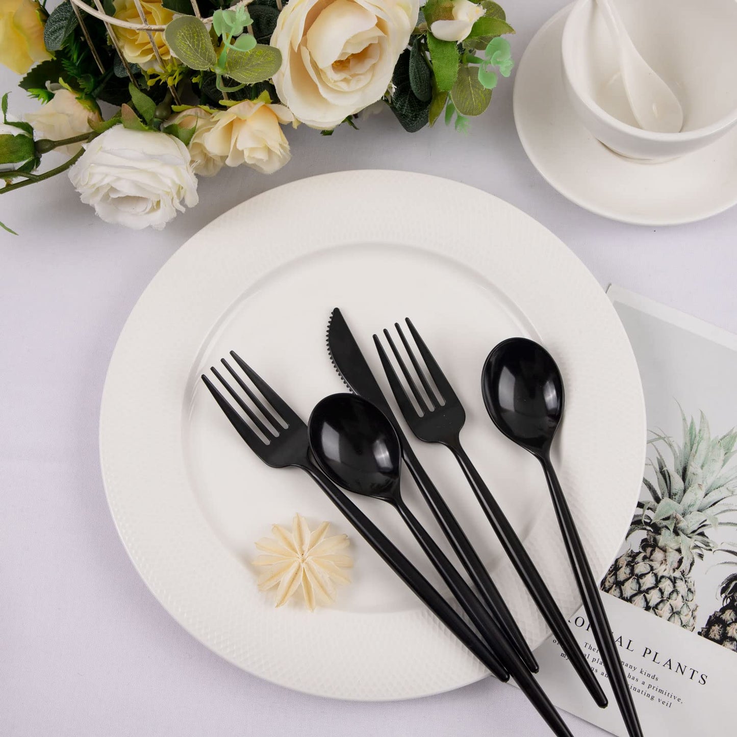 Supernal 180pcs Black Plastic Silverware Set - Heavy Duty Disposable Utensils (60 Forks, 60 Knives, 60 Spoons) - Elegant Black Cutlery for Parties, Weddings & BBQ