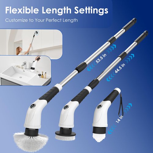 Cordless Electric Spin Scrubber, IPX7 Waterproof Rechargeable Power Cleaning Brush with 4000mAh Battery, 210min Runtime, 7 Brush Heads, 3 Adjustable Speeds, for Shower, Tub, Tile, Kitchen, Floor