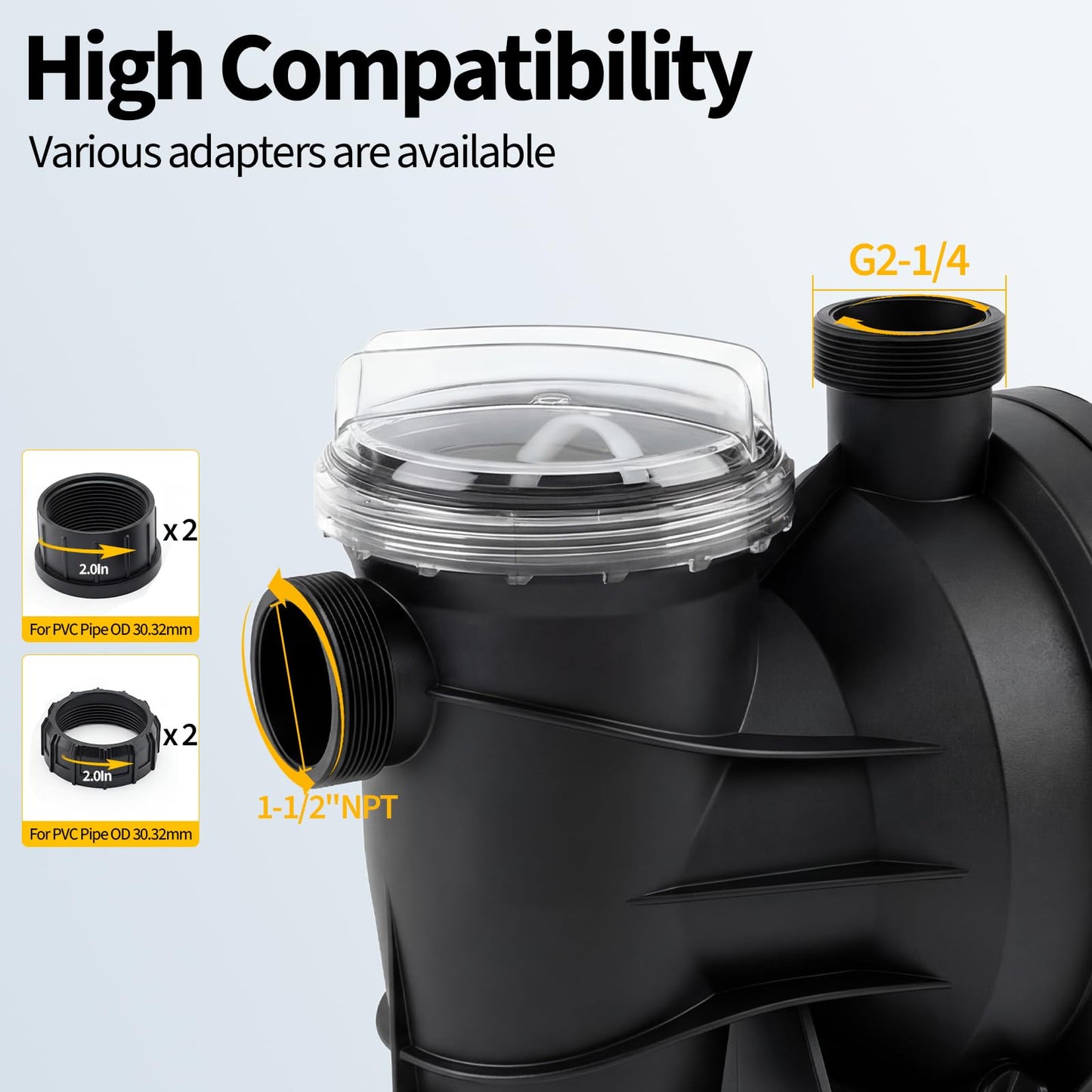 Garvee in/Above Ground Pool Pump High Flow Self Primming Swimming Pool Pump, 115V High Efficiency Pump for Above Ground Pools Pond Hot Tubs Spas, 7FT Power Cord, Quiet Operation (3/4 HP, 2641 GPH)