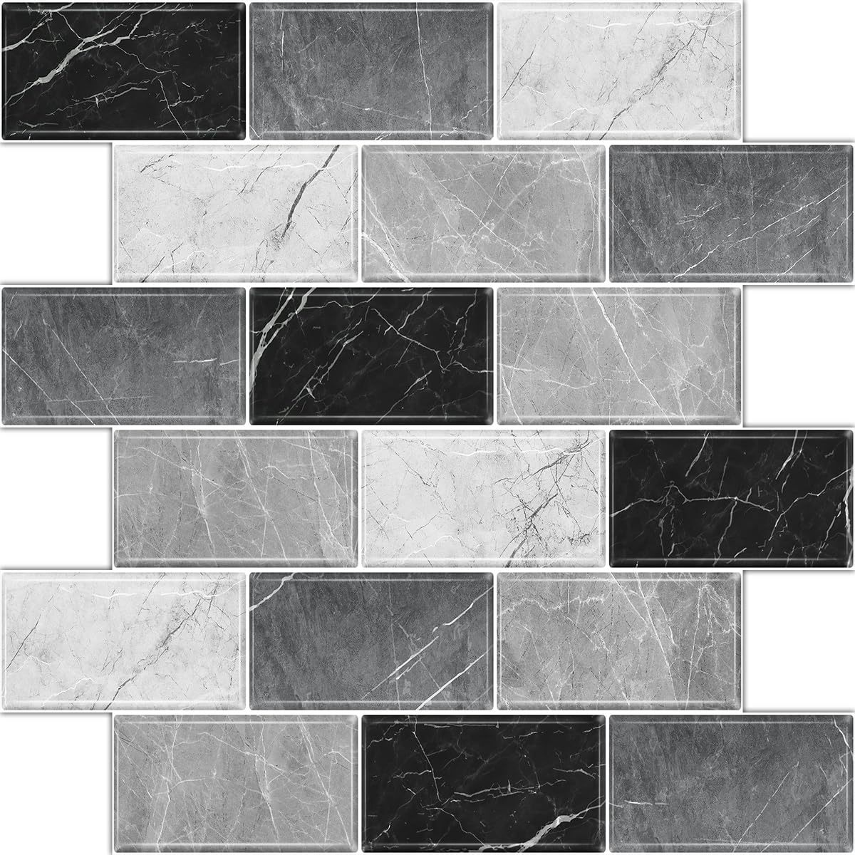 BSABSAQAA 10 Sheets Peel and Stick Backsplash for Kitchen 12"X12" Renter Friendly Backsplash Back Splash Adhesive Subway Wall Tile Flat Vinyl Sticker for Bathroom Grey Marble (Not 3D Tile)