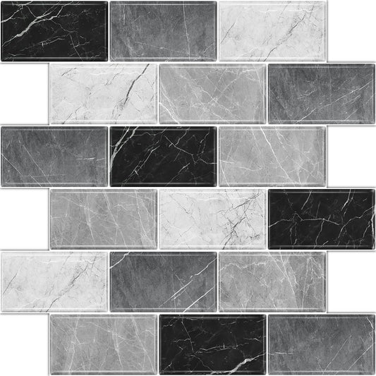 BSABSAQAA 10 Sheets Peel and Stick Backsplash for Kitchen 12"X12" Renter Friendly Backsplash Back Splash Adhesive Subway Wall Tile Flat Vinyl Sticker for Bathroom Grey Marble (Not 3D Tile)