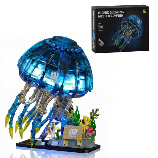 Holexapyd Mechanical Ocean Jellyfish Building Sets for Adults, Cyberpunk Sea Animals with LED Lights & Stand, Aquarium Fish Tank Decor, Creative Set (1146 PCS)