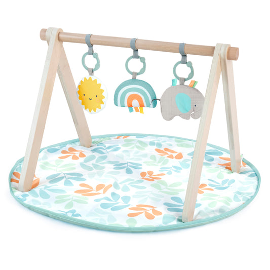 Ingenuity Sun Valley Wooden Baby Play Mat, Foldable A-Frame Bar, Machine-Washable Mat, Unisex, for Ages 0-36 Months