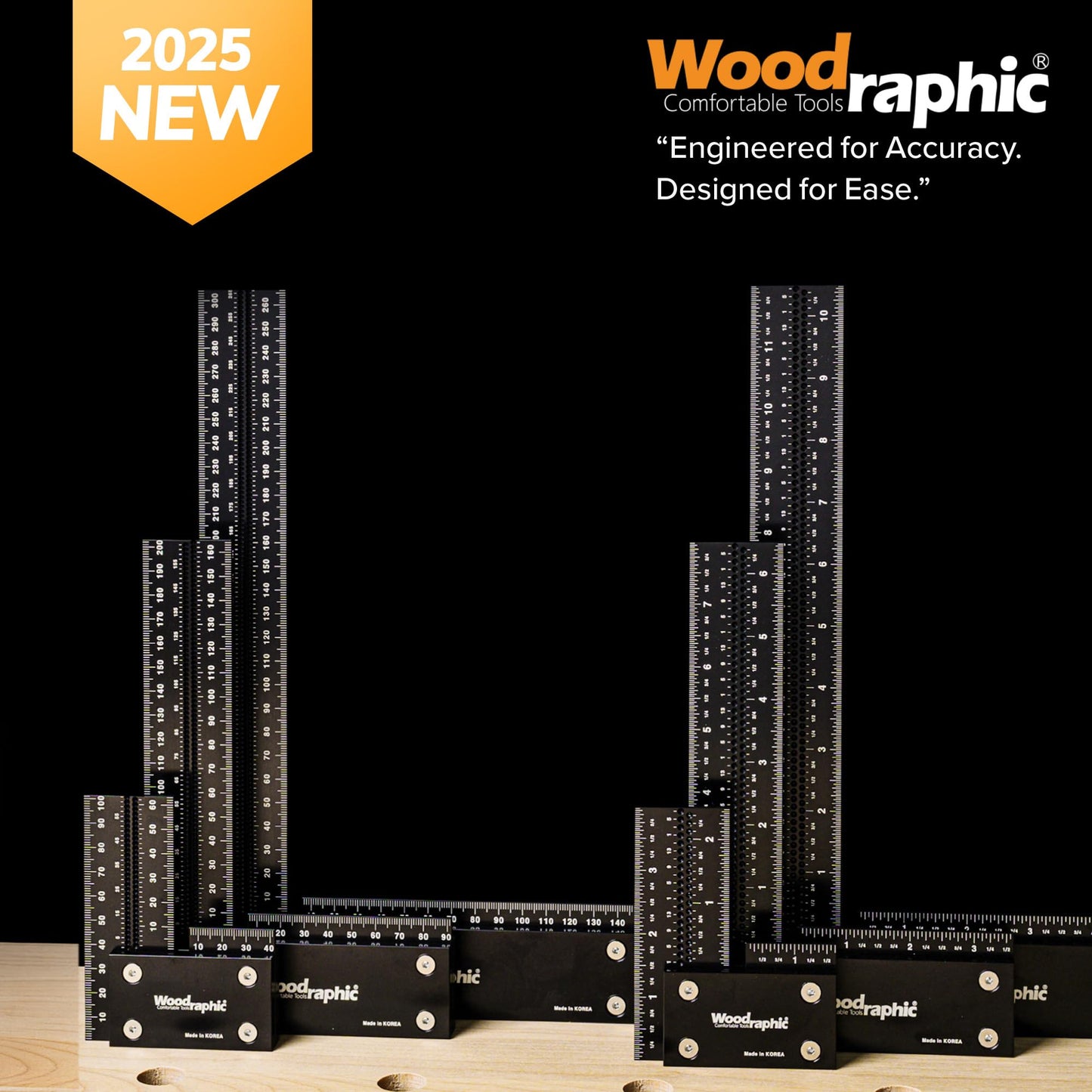 Woodraphic Large Woodworking Square MM Set 200 & 300 - Professional Framing Carpenter Tool | Aluminum Precision Machinist Ruler for Construction Layout Rafter Speed Triangle