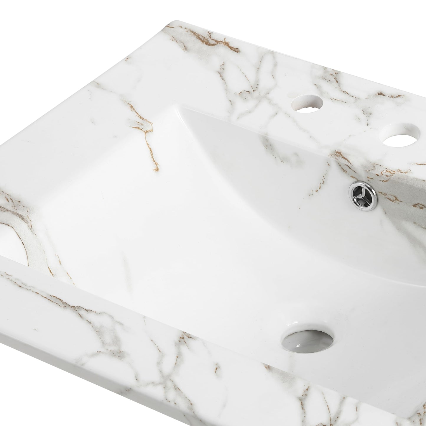 JONATHAN Y SNK1001C Ancillary 3-Hole 24 in. W x 18.25 in. D Classic Contemporary Rectangular Ceramic Single Sink Basin Vanity Top, White Marble Effect