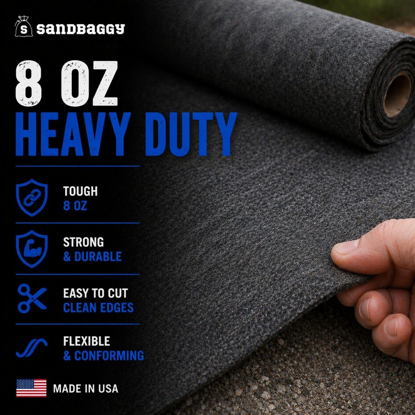 Sandbaggy Retaining Wall Fabric | Non-Woven Geotextile Filter Fabric (8 oz) – Drainage Fabric for Behind Retaining Walls & Landscape Use – USA Made (15 ft x 50 ft Roll)
