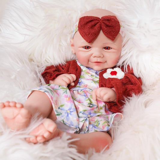 SILINAISIA Lifelike Reborn Baby Dolls Smiling Girl 17in Weighted Silicone Full Body Flexible Limbs Realistic Real Life Baby Dolls Open Eyes Newborn Babies