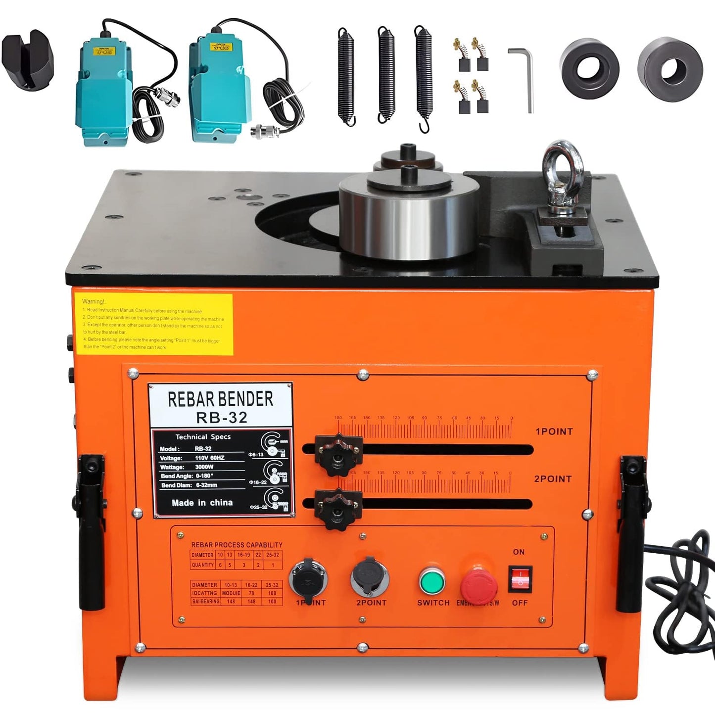 3000W Electric Rebar Bender up to 1.3 inch with Our Electric Bender - Achieve 0-180° Angles, Operate with Convenient Foot Pedal Switch & from Powerful 3000W Motor
