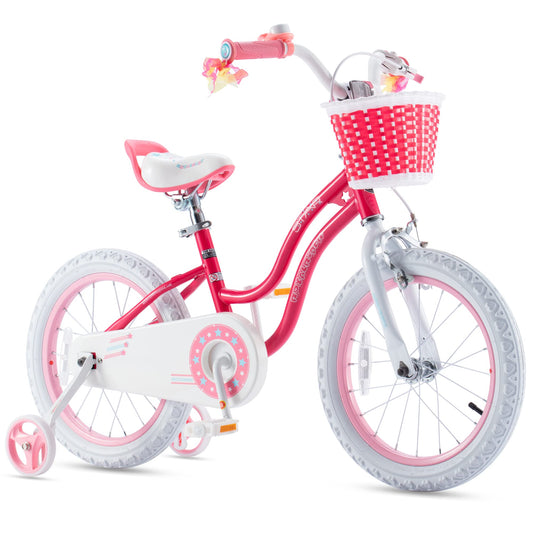RoyalBaby Girls Bike with Training Wheels and Kickstand, Stargirl Kids Bicycle 16 Inch Toddlers to Big Kids 4-7 Years, Coral Red